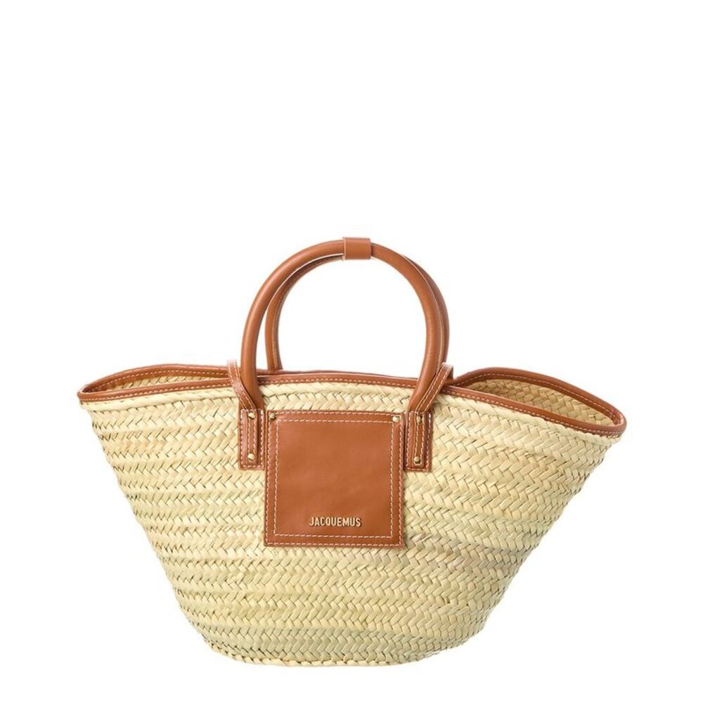Jacquemus Le Panier Soli Palm & Leather Tote, Brown